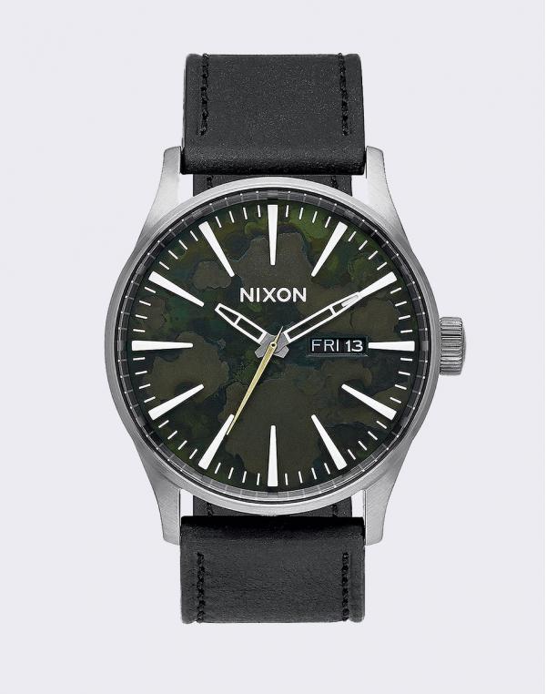 Nixon Sentry Leather Gun Metal/Green Oxyde