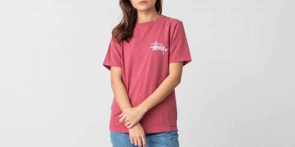 Stüssy Basic Logo Pig. Dyed Tee Raspberry