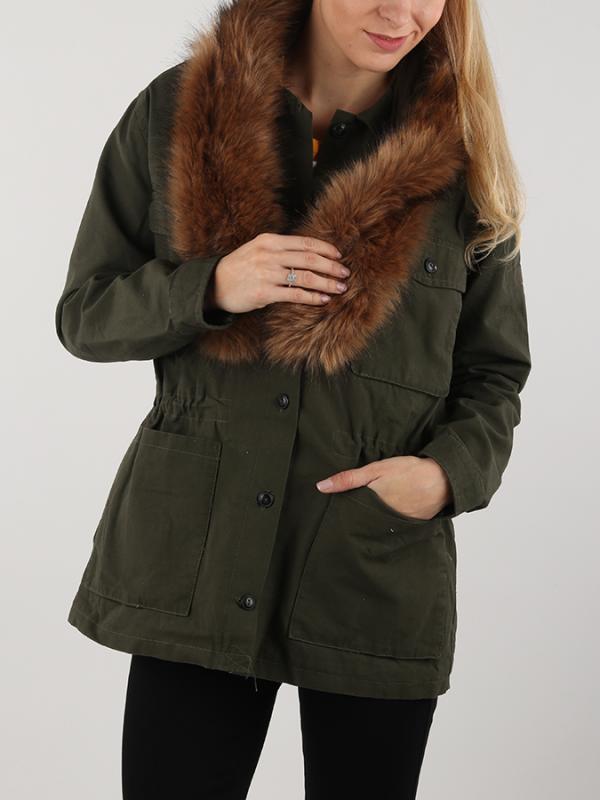 Bunda Lee Fur Trimmed Jacket Dark Military Zelená