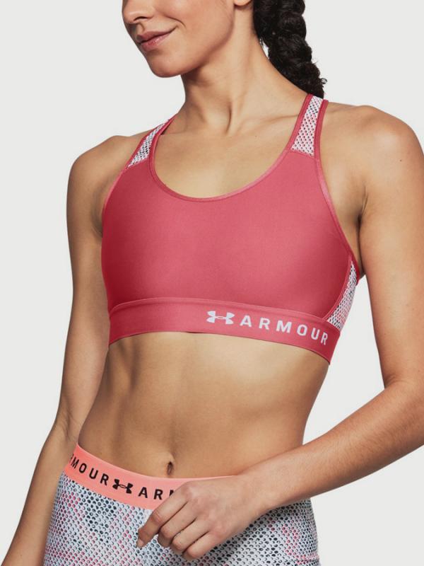 Kompresní podprsenka Under Armour Mid Keyhole Mesh Růžová