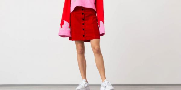Lazy Oaf Heart Button Velvet Skirt Red