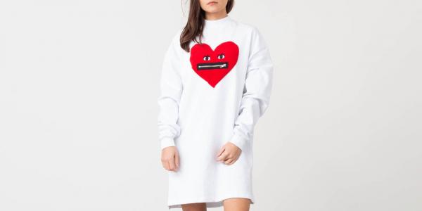 Lazy Oaf Zippy Heart Sweater Dress White