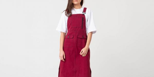 Lazy Oaf Contrast Stitch Pinafore Dress Red