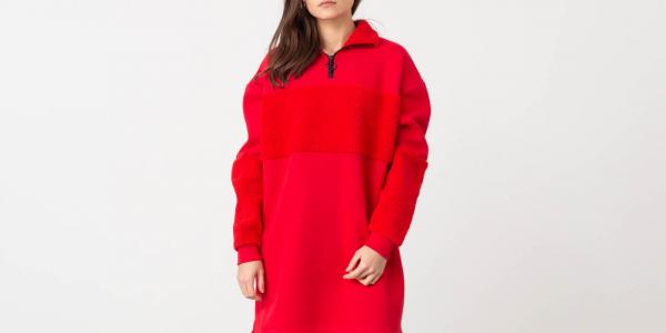 Lazy Oaf Fleece Panel Sweater Dress Red