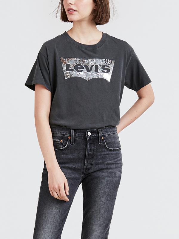 Tričko LEVI'S Graphic Ex Boyfriend Tee Embellished Ba Šedá