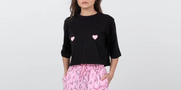 Lazy Oaf Naked Crop PJ Set Pink/ Black