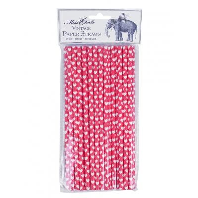 MISS ETOILE Paper Straw RED W/WHITE HEARTS