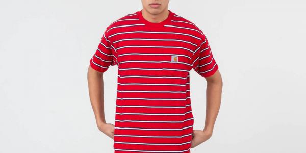 Carhartt WIP Houston Pocket Tee Houston Stripe, Cardinal Stripe