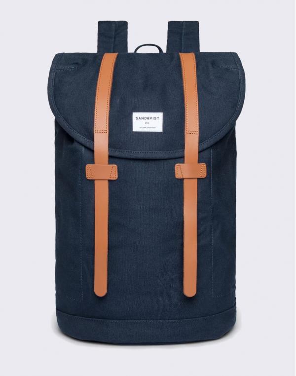 Sandqvist Stig Large Blue with Cognac Brown Leather