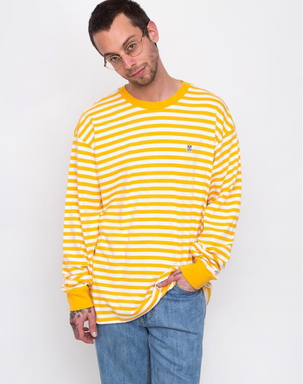 Obey 89 Icon Stripe Box Tee II LS Energy Yellow Multi M