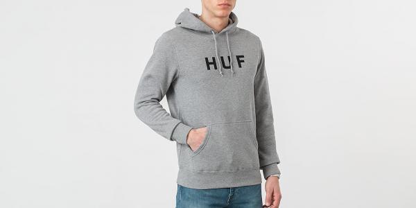HUF Essentials OG Logo Hoodie Grey Heather