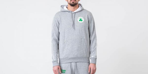 New Era Boston Celtics Stripe Piping Pullover Hoodie Grey