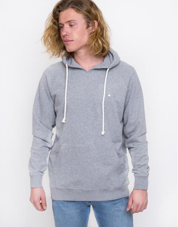 Knowledge Cotton Hood Kangaroo Sweat with Owl Badge 1012 Grey Melange M