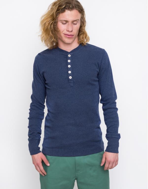 Knowledge Cotton Rib Knit Henley 1257 Insigna Blue melange M
