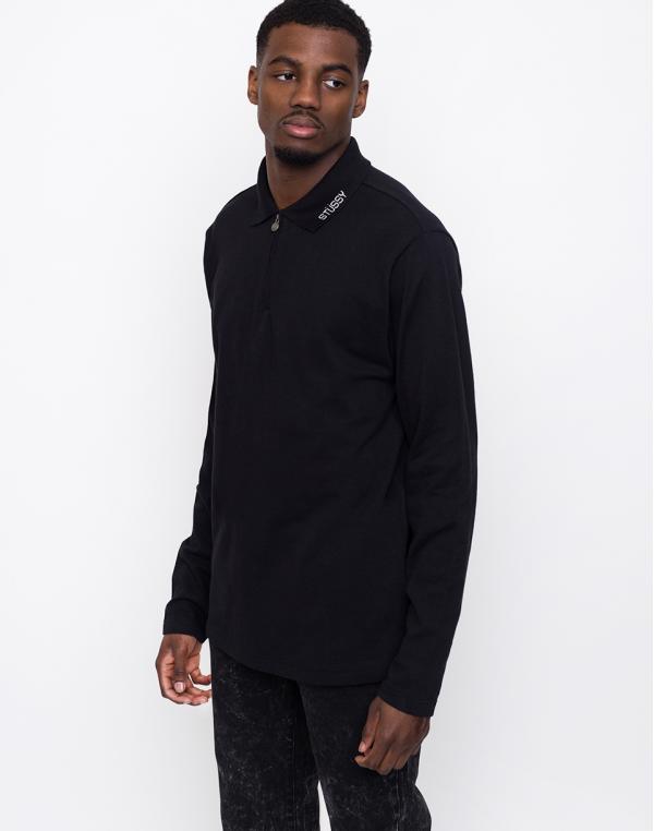 Stüssy Lion LS Zip Polo Black L