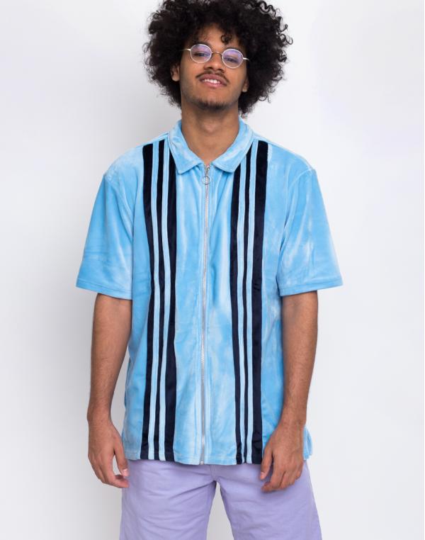 Lazy Oaf Velour Panel Zip Up Shirt Blue M