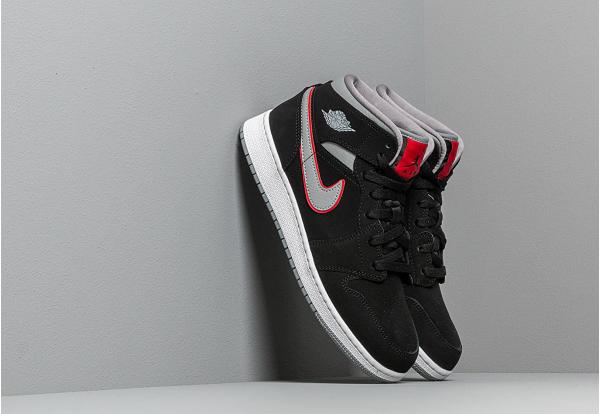 Air Jordan 1 Mid (GS) Black/ Particle Grey-White-Gym Red