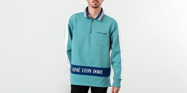 Aimé Leon Dore Ribbed Collar Quarter Zip Pullover Teal