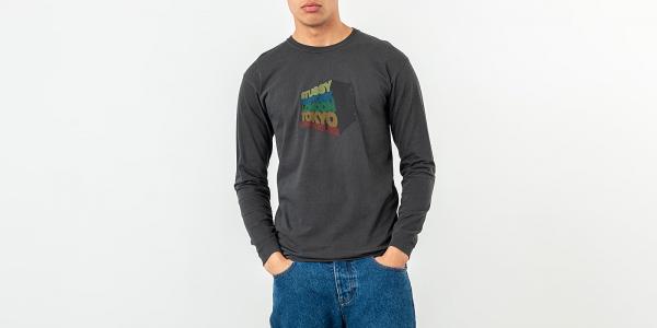 Stüssy Stacked Up Pig Dyed Longsleeve Tee Black