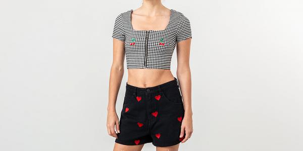 Lazy OAF Cherry Boob Gingham Top Black/ White