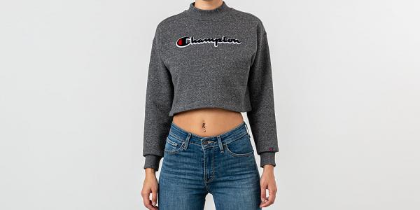 Champion Velvet Script Logo High Neck Sweatshirt Grey