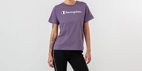 Champion Script Logo Print Drop Shoulder Tee Purple