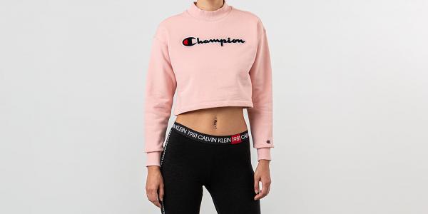 Champion Velvet Script Logo High Neck Sweatshirt Pink