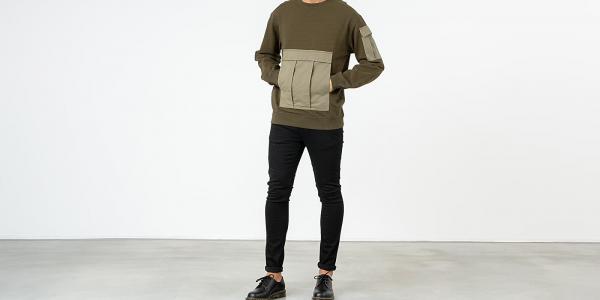 maharishi M65 Zip-Off Sleeves Crewneck Mil Olive