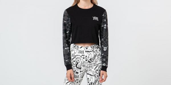 Vans x The Nightmare Before Christmas Jacks Check Longsleeve Crop Tee (DISNEY) Black
