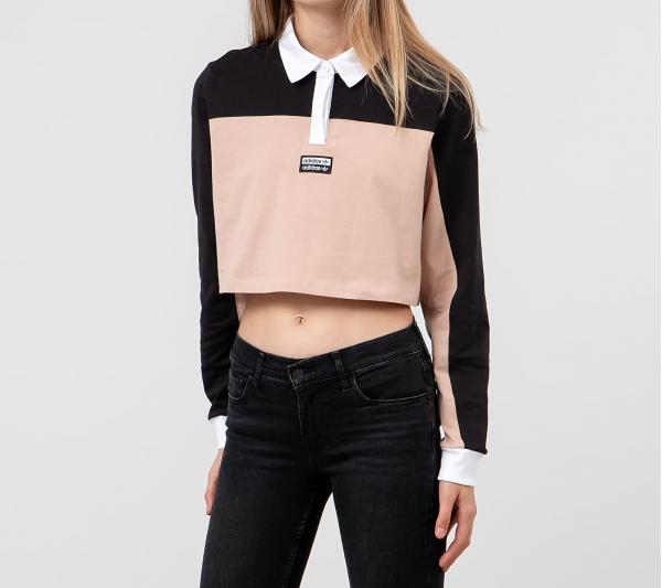 adidas Cropped Polo Long Sleeve Tee Black/ Ash Pearl