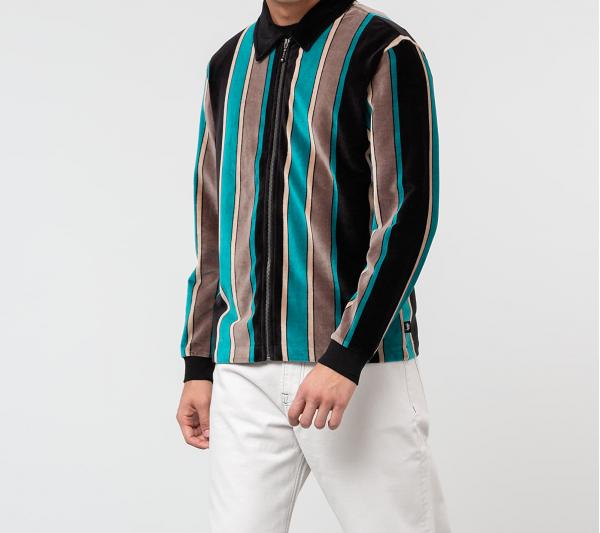 Stüssy Roland Stripe Long Sleeve Full Zip Shirt Black
