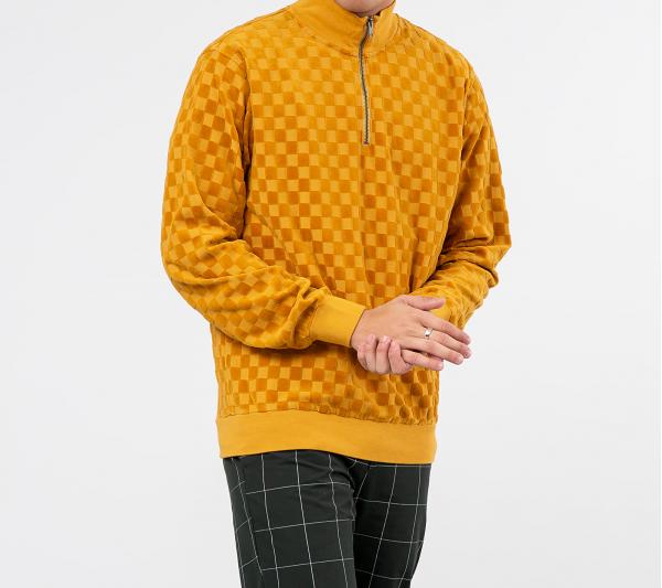 Stüssy Check Long Sleeve Zip Mock Tee Mustard