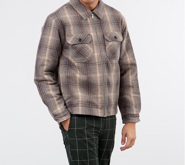 Stüssy Heavy Brush Plaid Zip Up Shirt Jacket Grey