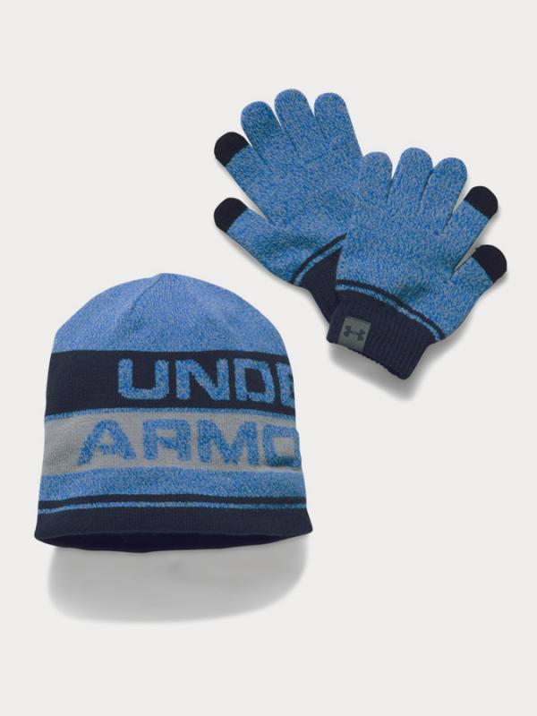 Čepice a rukavice Under Armour Boys Beanie Glove Combo 2.0 Modrá