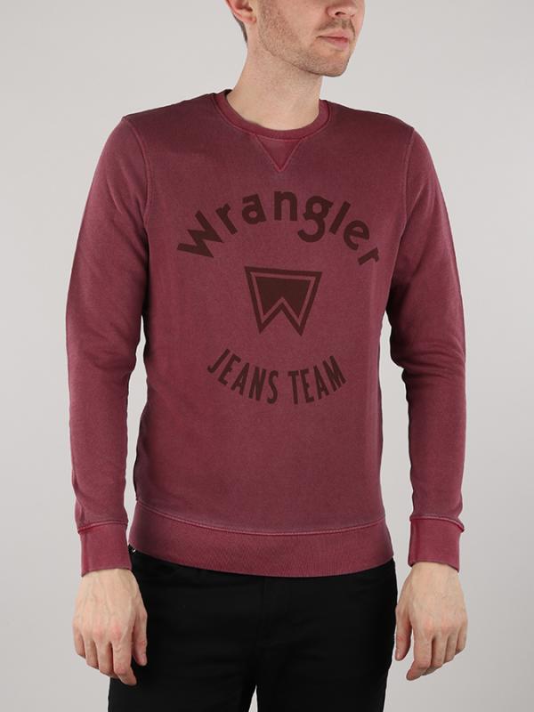 Mikina Wrangler Overdye Sweat Cordovan Red Červená