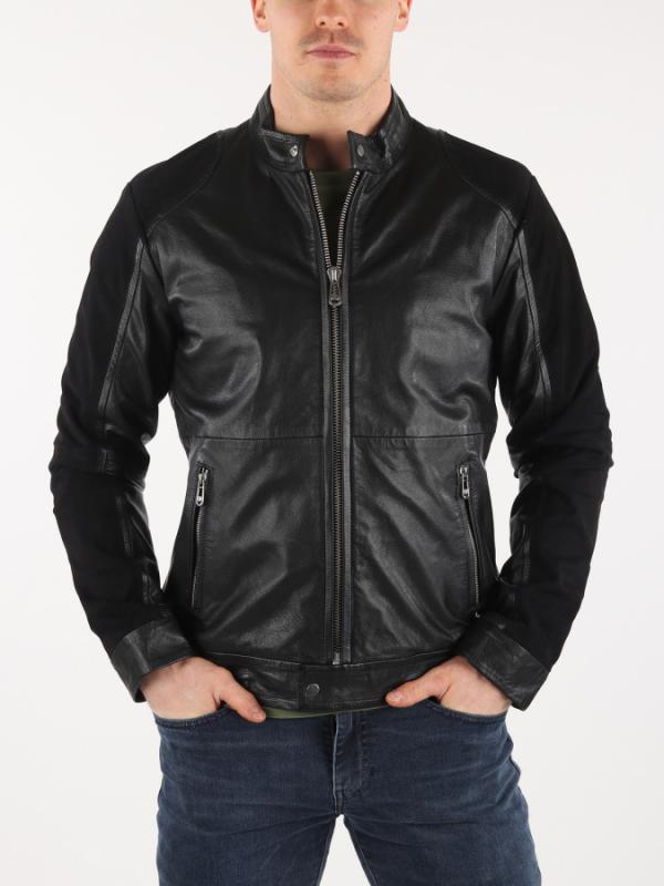 Bunda Trussardi Biker Regular Fit Goat Leather Černá