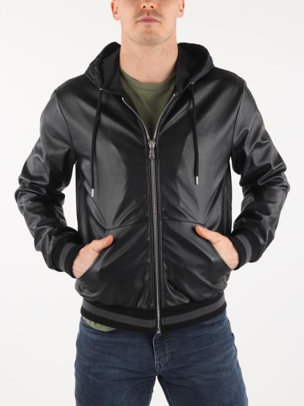 Bunda Trussardi Bomber With Hood Regular Fit Ecoleather Černá