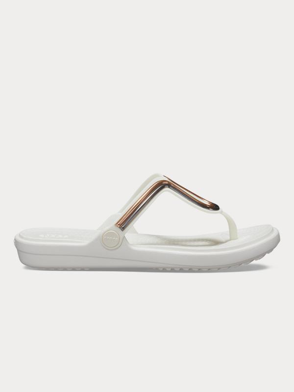 Žabky Crocs Sanrah MetalBlock Flat Flip W Multi Rose Gold/Oyster Bílá