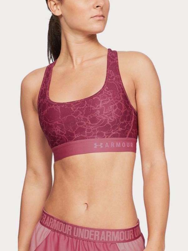 Kompresní podprsenka Under Armour Mid Crossback Printed Bra Růžová