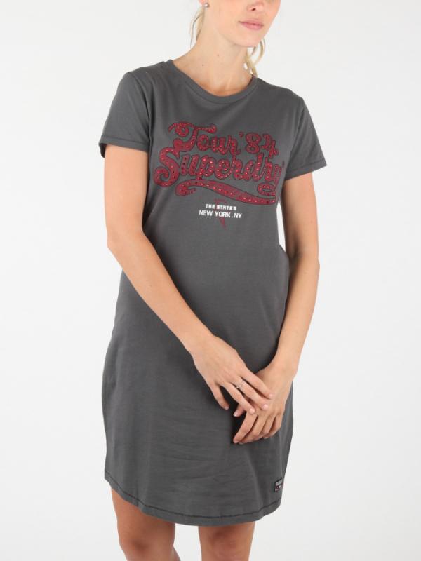 Šaty Superdry Tour 84 T_Shirt Dress Šedá