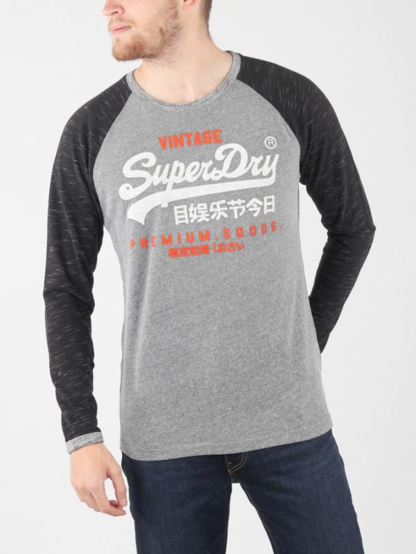 Tričko Superdry Premium Goods Raglan L/S Tee Šedá