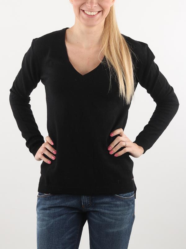 Tričko Superdry LUXE CASHMERE WOOL VEE NECK KN Černá