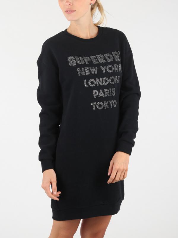 Šaty Superdry Embellished Sweat Dress Černá