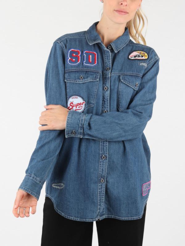 Košile Superdry Oversized Denim Shirt Modrá