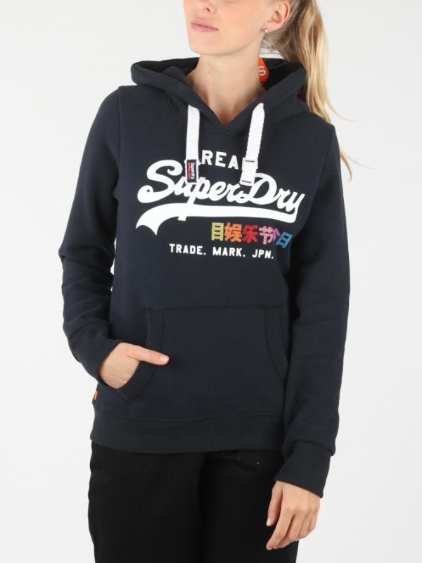 Mikina Superdry Vintage Logo Rhnestne Pop Hood Modrá