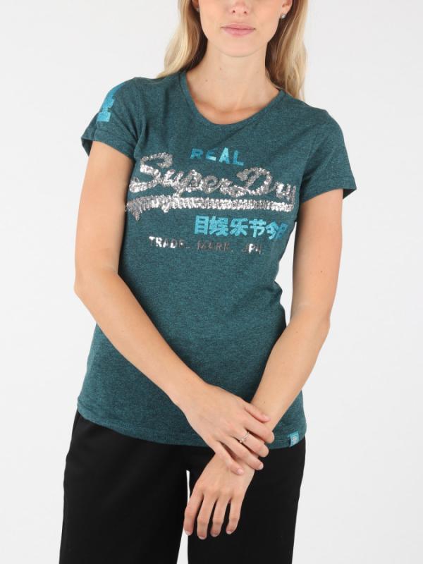 Tričko Superdry Vintage Logo Sequin Entry Tee Zelená