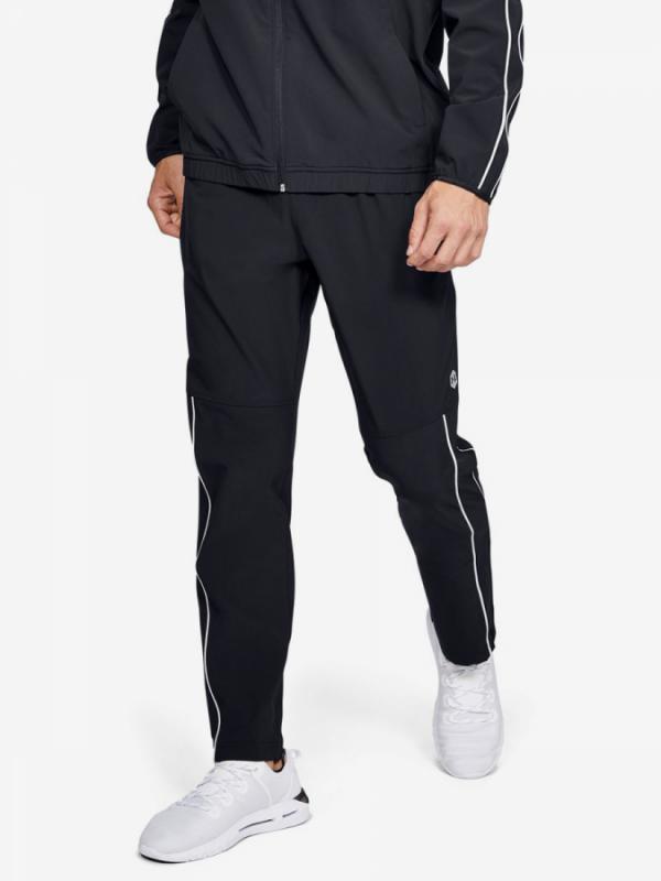 Tepláky Under Armour Athlete Recovery Woven Warm Up Bottom-Bl Černá