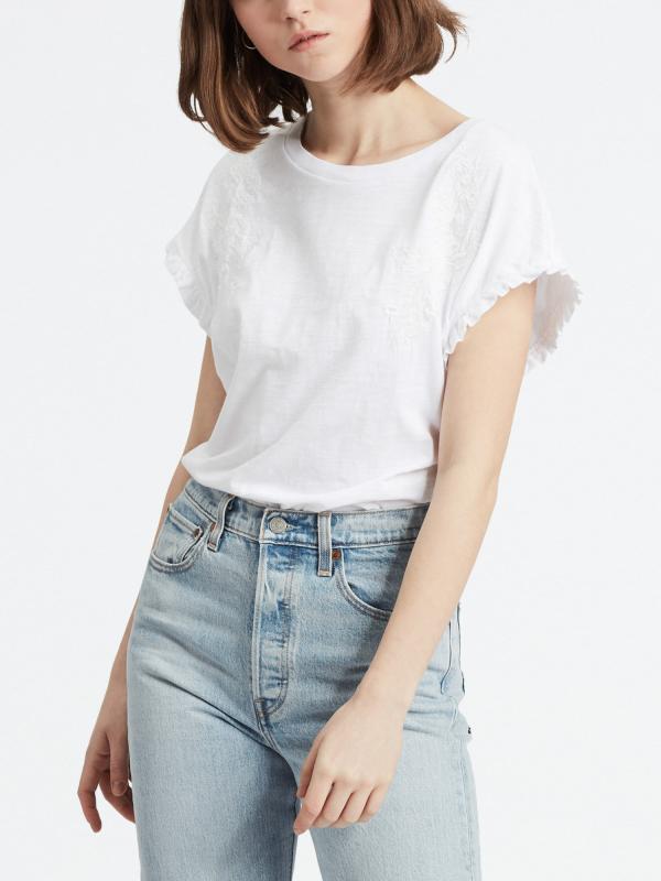 Tričko LEVI'S Elma Tee Floaty Floral Embroid Bílá
