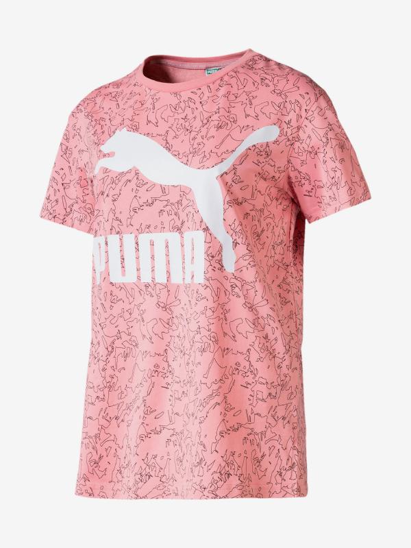 Tričko Puma Classics Logo Tee Aop Růžová