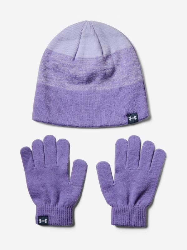 Čepice a rukavice Under Armour Girls Beanie Glove Combo-Ppl Fialová